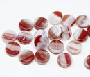 10mm white red coin czech glass beads, round tablet shape pressed beads 25Pc