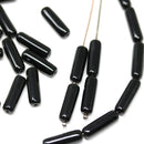 14x4mm Jet black stick czech glass beads, 30pc