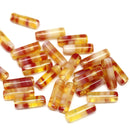 30pc Yellow red stick czech glass beads, long tube beads - 14x4mm