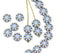 9mm blue daisy flower beads, Golden inlays, czech glass floral beads 20Pc