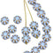 9mm blue daisy flower beads, Golden inlays, czech glass floral beads 20Pc