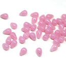 4x6mm Pink czech glass tiny teardrops, Small drop beads - 50Pc