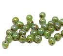 6mm Green picasso druk round czech glass bead spacers - 30Pc