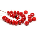 4x7mm Opaque red czech glass rondelle beads, Fire polished - 25pc