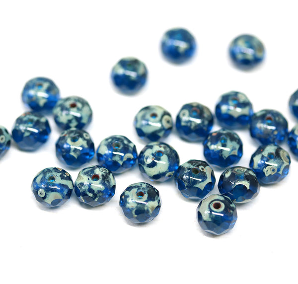 5x7mm Indicolite blue Czech glass rondelle spacers - 25pc