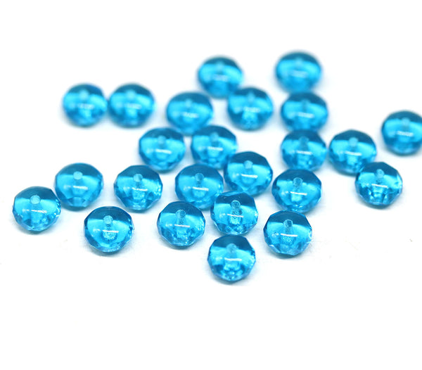 4x7mm Aqua blue czech glass rondelle beads - 25pc
