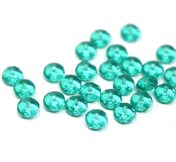 4x7mm Light teal czech glass rondelle beads, Light green - 25pc