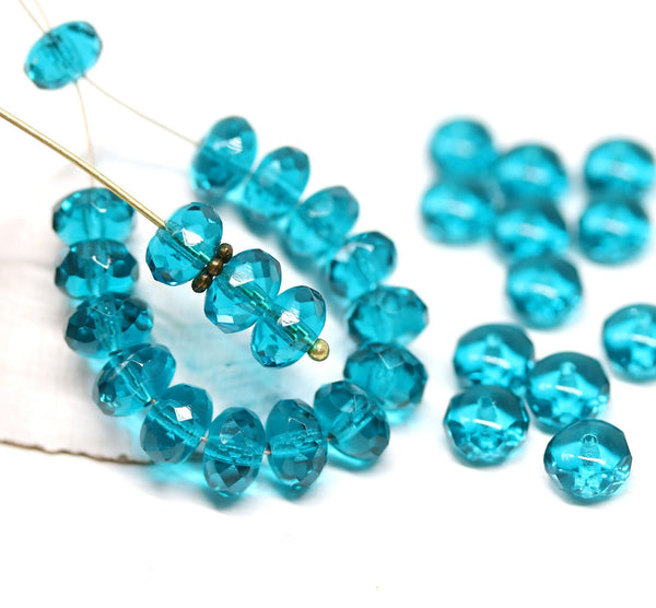 4x7mm Indicolite blue czech glass rondelle beads - 25pc
