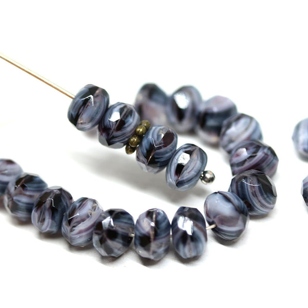 4x7mm Black and white czech glass rondelle beads - 25pc