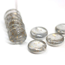 12mm Gray lentil, Gold flakes czech glass beads - 10Pc