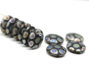 12mm Black lentil, AB decor czech glass round beads - 10Pc