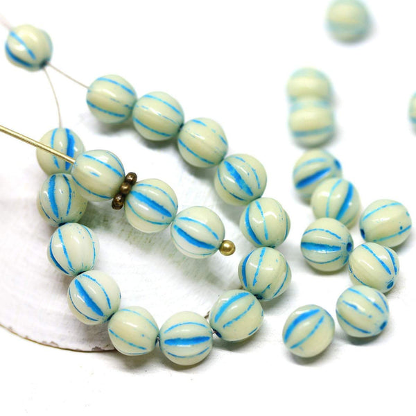 6mm Off white Czech glass melon shape round beads - 30pc