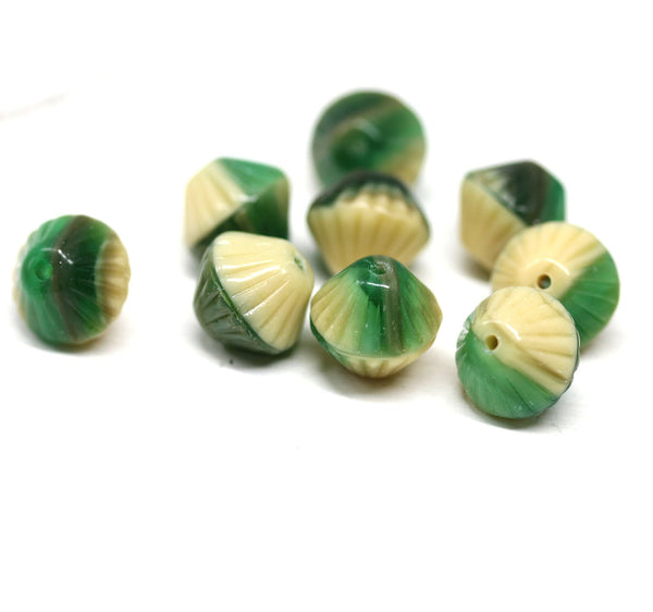 11mm Green beige czech glass bicone beads, mixed color 10pc