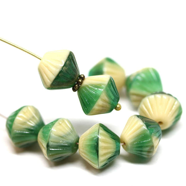 11mm Green beige czech glass bicone beads, mixed color 10pc