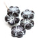 22mm Black large czech glass flower beads, Silver wash 3pc