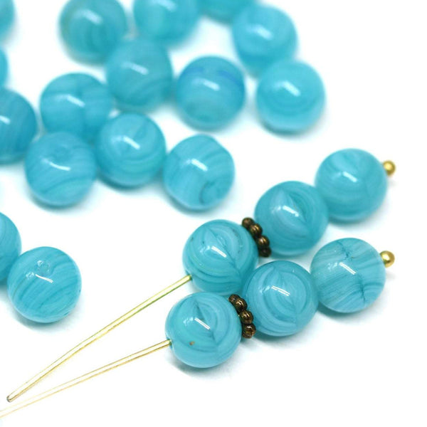 8mm round mixed blue czech glass druk pressed beads 30Pc