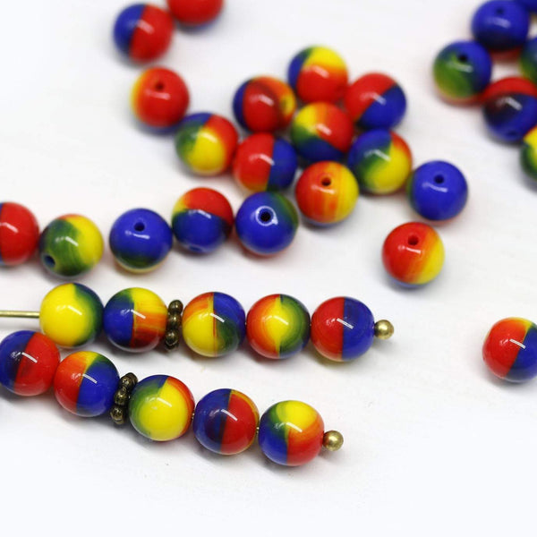 6mm Red yellow blue czech glass round druk beads 30pc