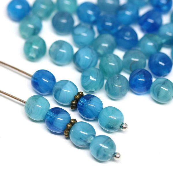 6mm Blue czech glass round druk pressed beads spacers - 50Pc
