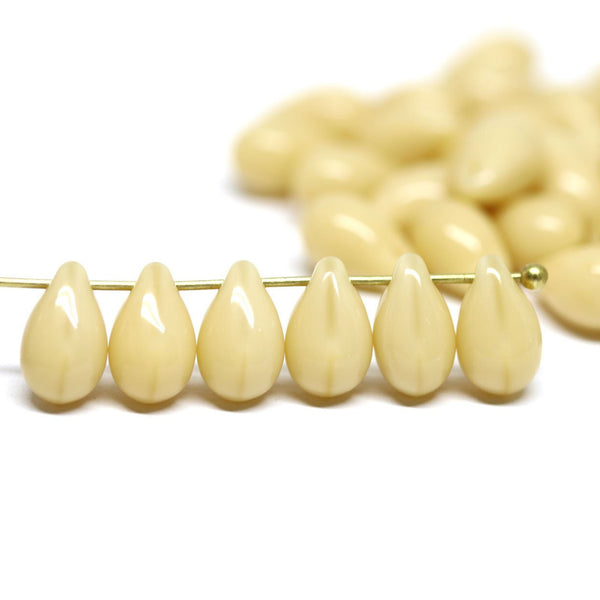 40pc Beige teardrop beads, Nude czech glass pressed drops beads - 6x9mm