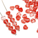 6mm Red heart Czech glass beads, Mixed red clear - 50Pc