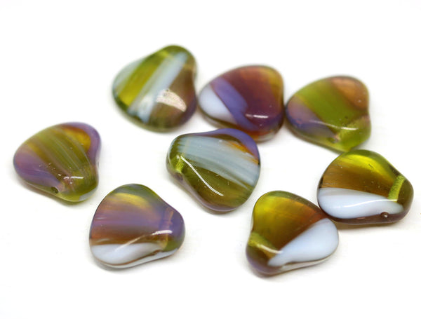 8Pc Czech glass shell beads, Olive green purple seashell - 9mm