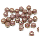 6mm Dusty pink czech glass round beads, Goldish luster, 50Pc