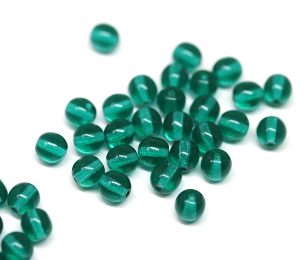 6mm Teal green czech glass round beads, druk pressed spacers 50Pc