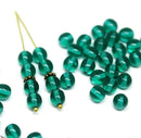 6mm Teal green czech glass round beads, druk pressed spacers 50Pc