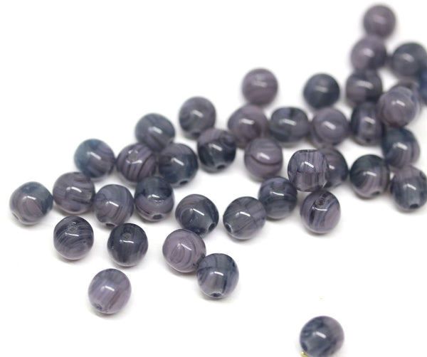 6mm Dark blue purple czech glass round beads, druk pressed spacers 50Pc