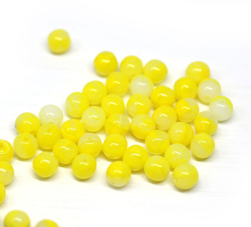 6mm Mixed yellow czech glass round beads, druk pressed spacers 50Pc