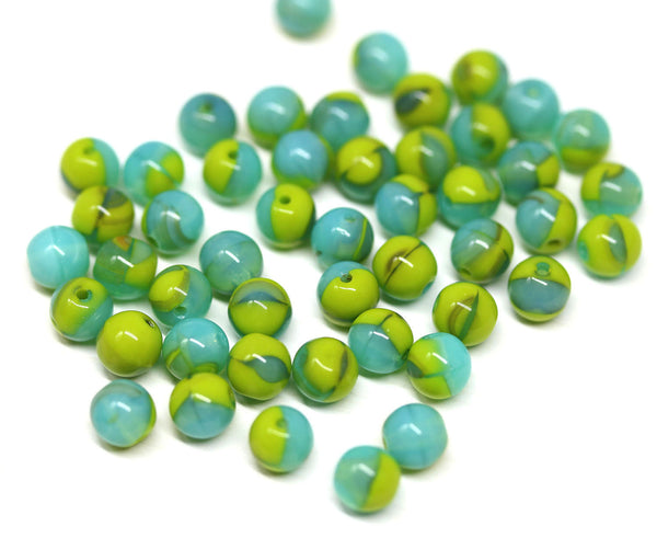 6mm Green blue czech glass round beads, druk pressed spacers 50Pc