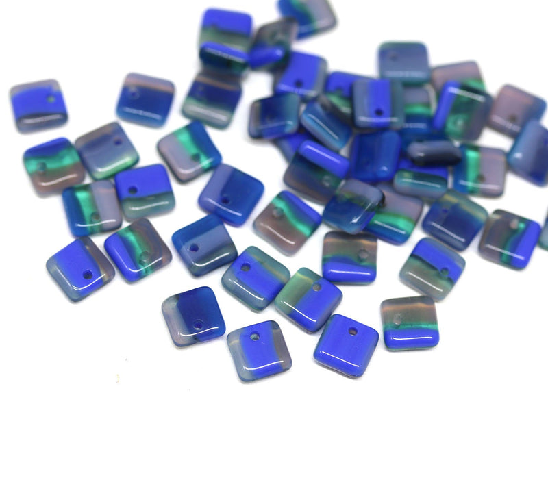 6mm Dark blue Czech glass square spacer beads - 70Pc