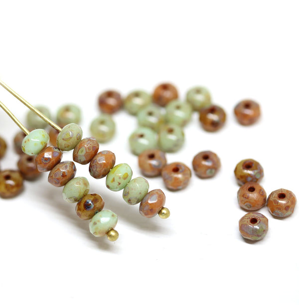 3x5mm Sage green brown Czech glass beads mix - 50Pc