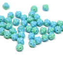 6mm Blue green fancy bicone beads, Czech glass - 70pc