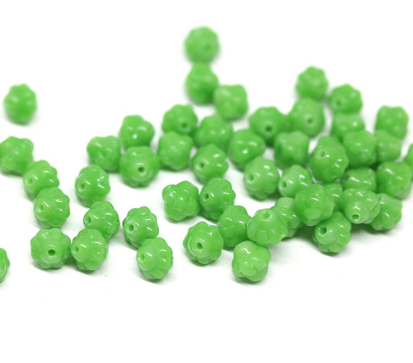 6mm Green fancy small bicone beads, Czech glass - 70pc