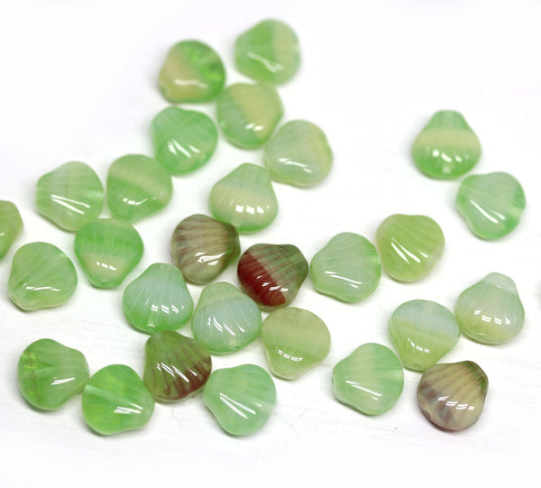 30pc Light green czech glass shell beads center drilled - 9mm