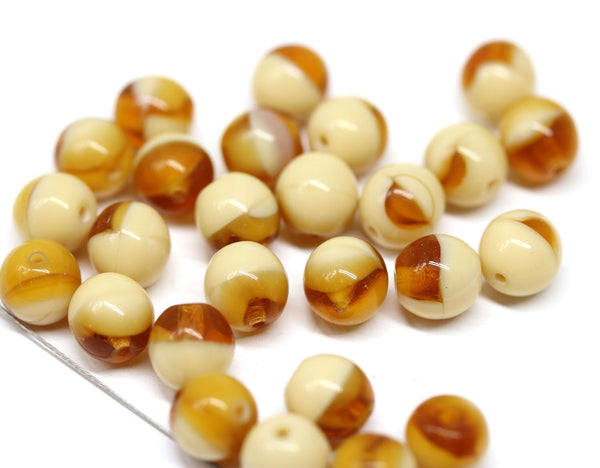 8mm Beige brown topaz czech glass druk pressed beads 30Pc