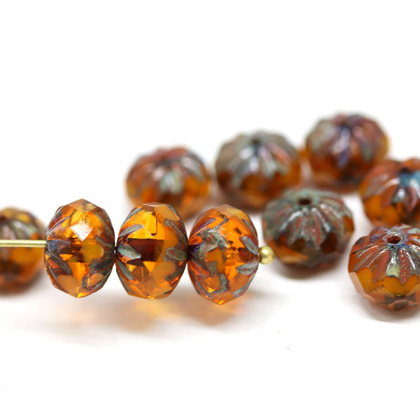 7x10mm Brown orange rondelle Czech glass beads - 10Pc