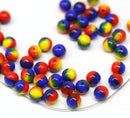 6mm Red yellow blue czech glass round druk beads 30pc