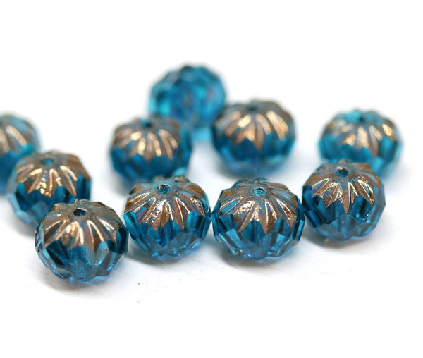7x10mm Cerulean blue rondelle Czech glass beads - 10Pc