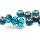 7x10mm Cerulean blue rondelle Czech glass beads - 10Pc