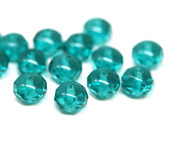 6x9mm Teal green Czech glass fire polished rondelle beads - 15Pc