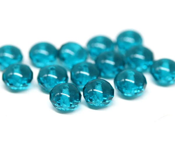 6x9mm Teal Czech glass fire polished rondelle beads - 15Pc
