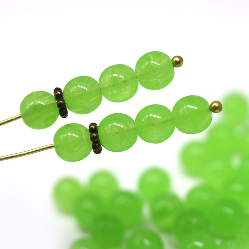 6mm Bright green czech glass round druk pressed beads spacers 50Pc