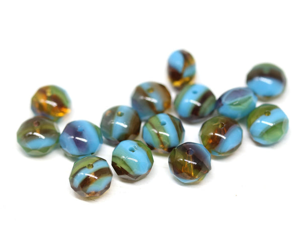 6x8mm Blue brown czech glass donut beads, blue yellow - 15pc
