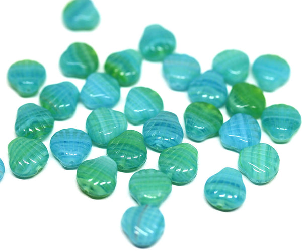 30pc Blue green glass shell czech beads, Mixed color - 9mm