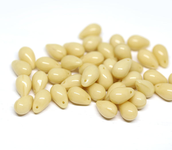 40pc Beige teardrop beads, Nude czech glass pressed drops beads - 6x9mm