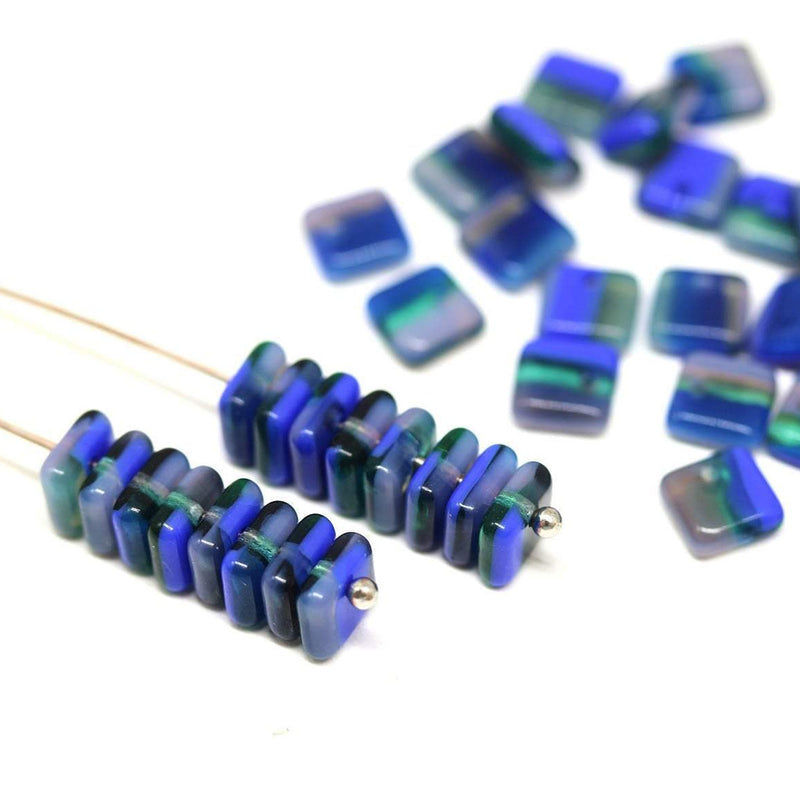 6mm Dark blue Czech glass square spacer beads - 70Pc