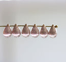 40pc Silver wash teardrop beads, 6x9mm Pink czech glass drops - 6x9mm