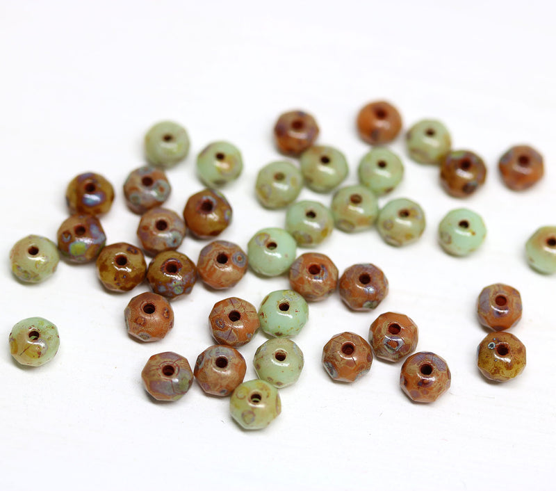 3x5mm Rustic light green brown Czech glass beads spacers - 40Pc